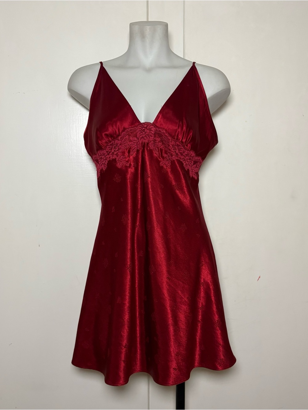 Vintage 90s Jones New York Red Satin Mini Slip Dress